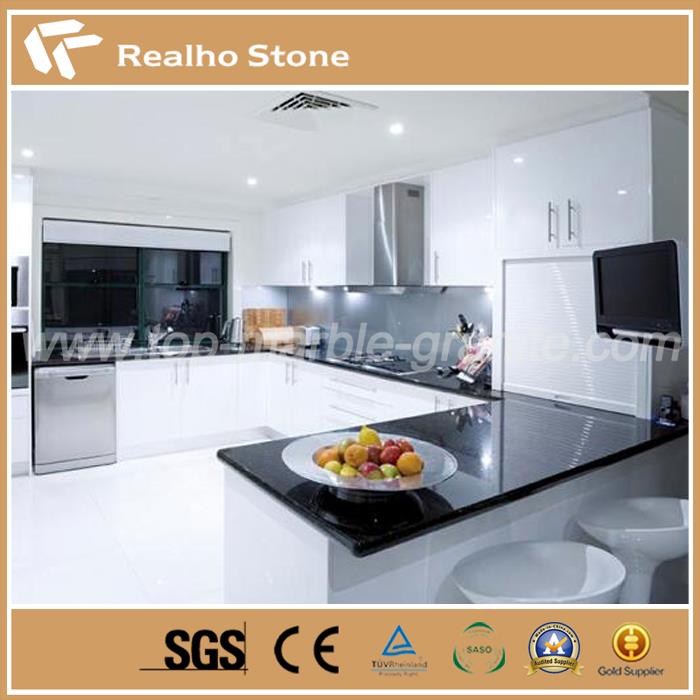 Prefab Kitchen Polished Black Sparkle Grey Quartz Stone Countertop .jpg
