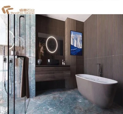 Ntuj Quartzite Amazon Blue Loj Slab Nqe Rau Phab Ntsa Tom Qab Vanitytop