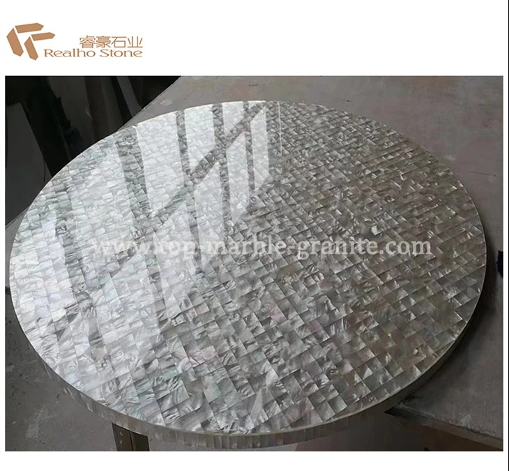 Niam ntawm Pearl Plhaub Inlay Mosaic Pobzeb Rau Tsev Round Rooj Thiab Qhov Rooj